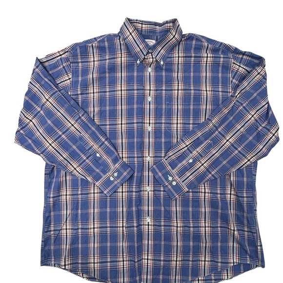 Brooks Brothers Madison Supima Cotton Plaid Men's Shirt XXL Blue Red Long Sleeve - Picture 3 of 7
